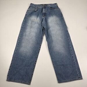 VTG Y2K Bullhead Luger Skate Jeans Mens 31x32 Blue Medium Wash Wide Leg Denim